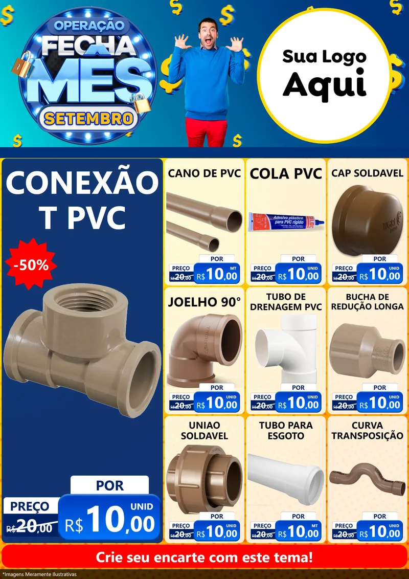 Modelo de Encarte para Encarte A4 Vertical com o tema Operação Fecha Mês Setembro para Tubos e conexões