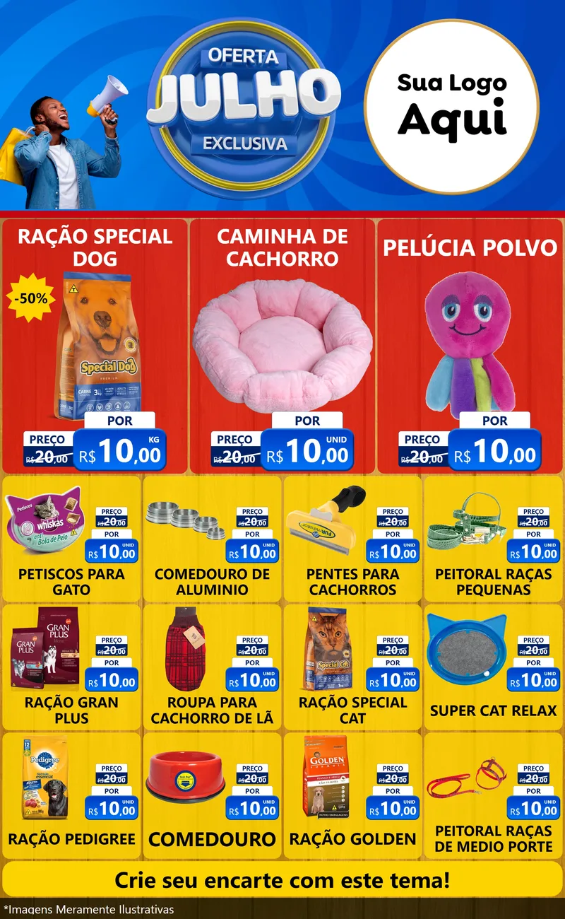 Modelo de Encarte para Encarte Grande com o tema Oferta Exclusiva, Julho para Pet Shop