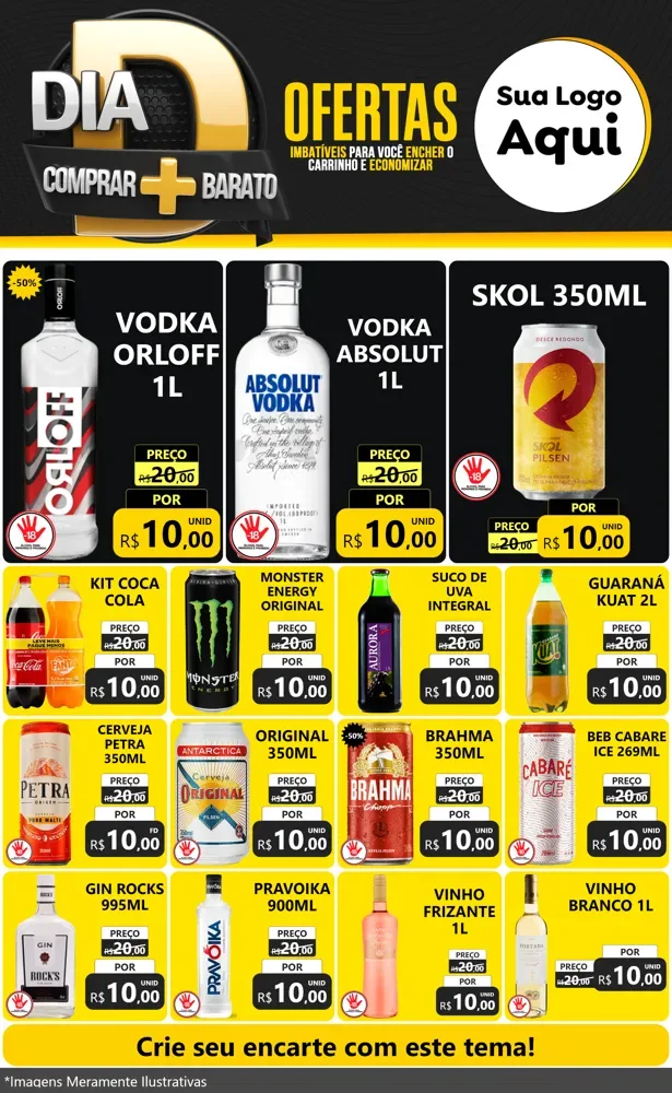Modelo de Encarte para Encarte Grande com o tema Dia D Mais Economia para Distribuidora de bebidas