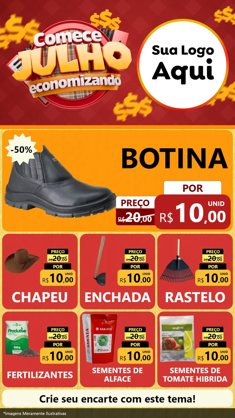 Modelo de Rede Social para Stories com o tema Comece Julho Economizando para Agropecuária