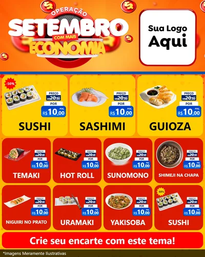 Modelo de Rede Social para Feed Instagram com o tema Operação Setembro Com Muita Economia para Comida japonesa