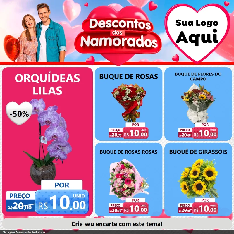 Modelo de Rede Social para Feed Facebook com o tema Descontos dos Namorados para Floricultura e jardim