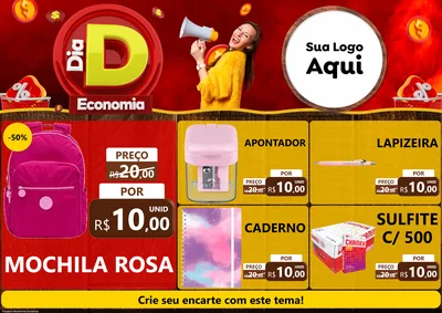 Modelo de Encarte para Encarte A4 Horizontal com o tema Dia D Economia para Papelaria