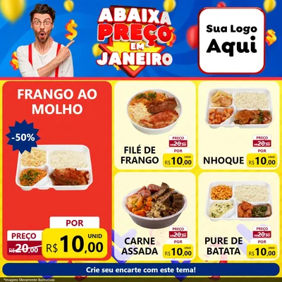 Modelo de Rede Social para Feed Facebook com o tema Abaixa Preço em Janeiro para Restaurante