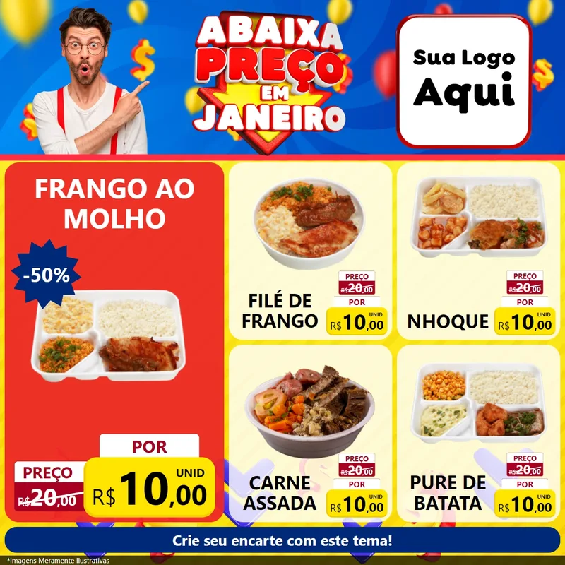 Modelo de Rede Social para Feed Facebook com o tema Abaixa Preço em Janeiro para Restaurante