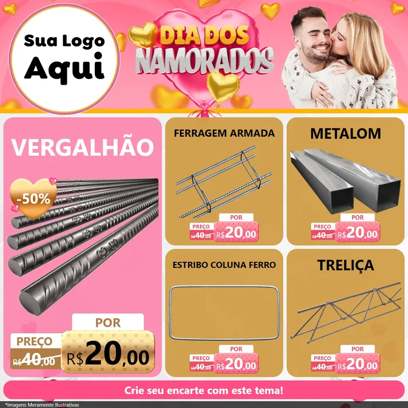 Modelo de Rede Social para Feed Facebook com o tema Dia dos Namorados para Ferragens