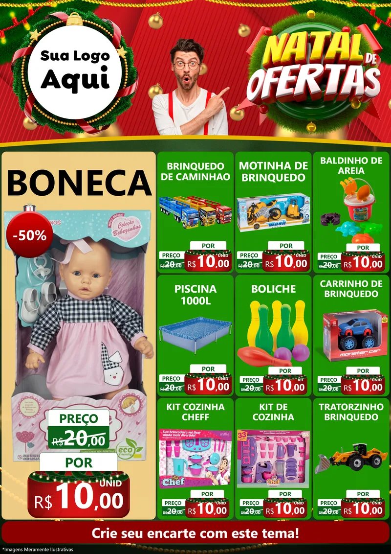 Modelo de Encarte para Encarte A4 Vertical com o tema Natal de Ofertas para Brinquedos