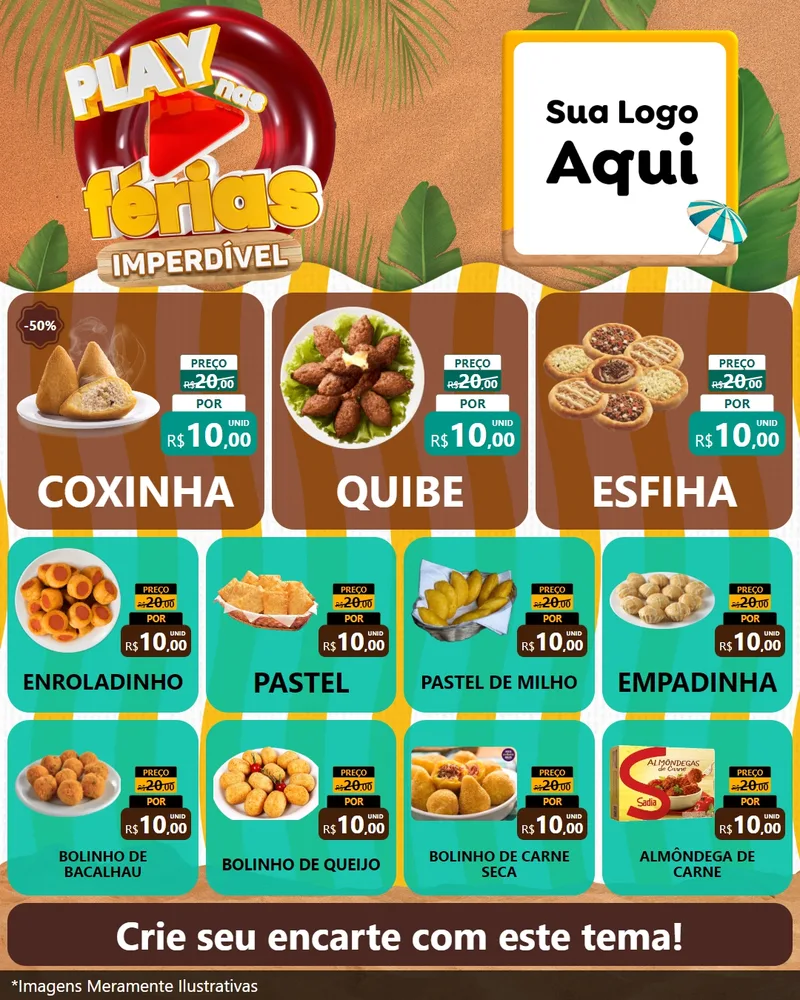 Modelo de Rede Social para Feed Instagram com o tema Play Nas Férias Imperdível para Salgadaria