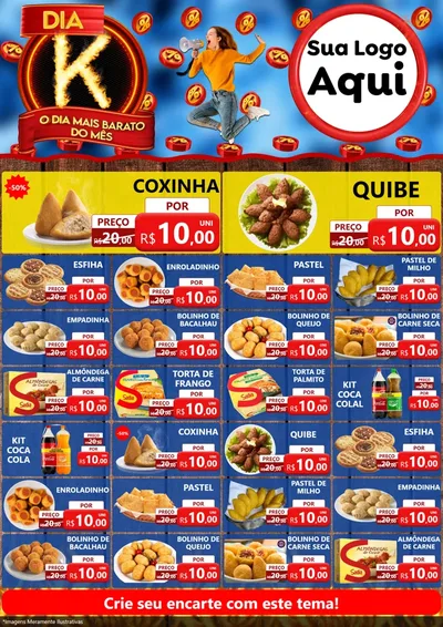 Modelo de Encarte para Encarte A4 Vertical com o tema Dia K - O Dia Mais Barato Do Mês para Salgadaria
