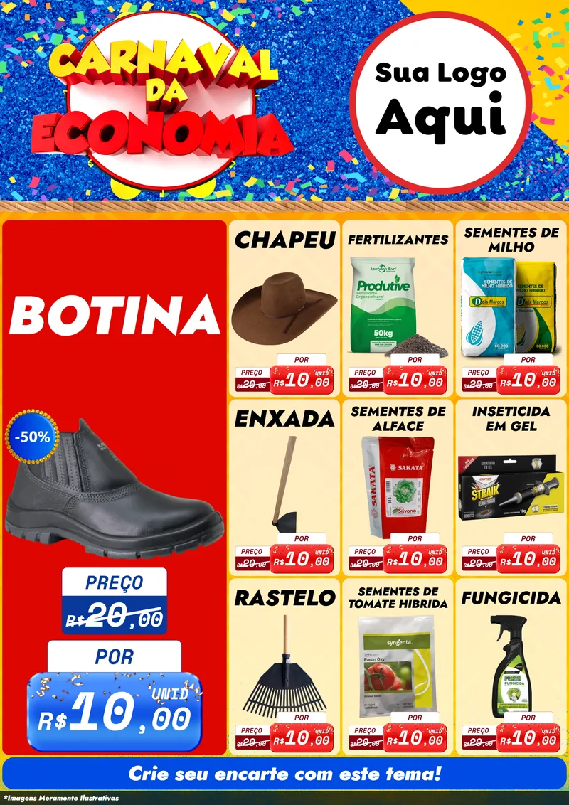 Modelo de Encarte para Encarte A4 Vertical com o tema Carnaval da Economia para Agropecuária