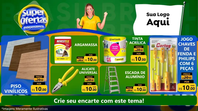 Modelo de TV para TV Horizontal com o tema Super Ofertas de Independência para Material para Construção
