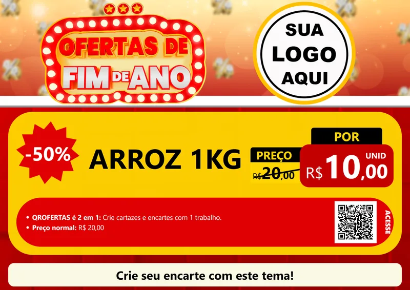 Modelo de Cartaz para Cartaz A4 Horizontal com o tema Ofertas de Fim de Ano para Supermercado