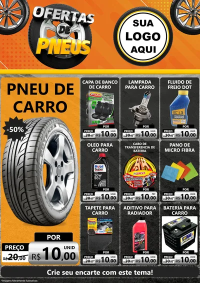 Modelo de Encarte para Encarte A4 Vertical com o tema Ofertas de Pneus para Auto peças