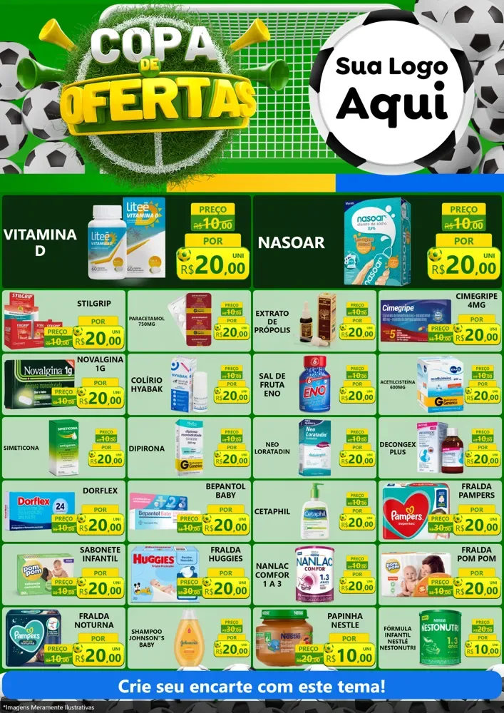 Modelo de Encarte para Encarte A4 Vertical com o tema Copa De Ofertas para Farmácia