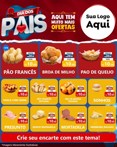 Modelo de Rede Social para Feed Instagram com o tema Dia dos Pais para Padaria