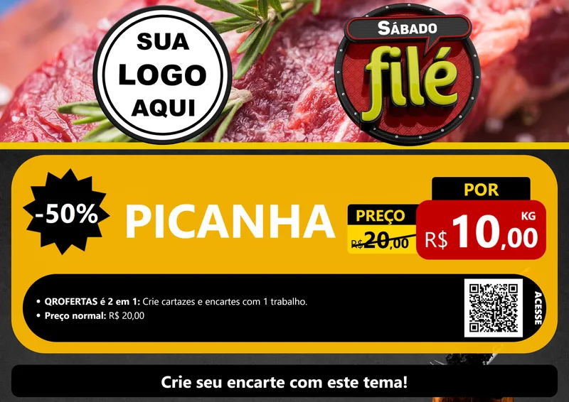 Modelo de Cartaz para Cartaz A4 Horizontal com o tema Sábado Filé para Açougue