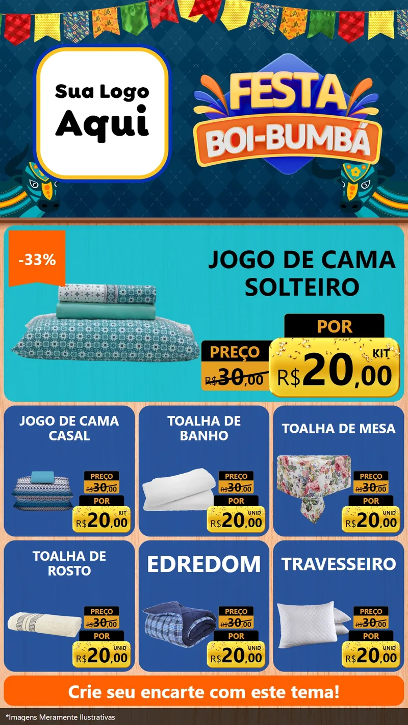 Modelo de Rede Social para Stories com o tema Festa Boi Bumbá para Cama, Mesa e Banho