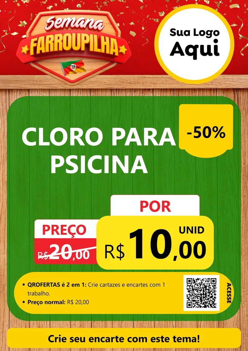 Modelo de Cartaz para Cartaz A4 Vertical com o tema Semana Farroupilha para Produtos para Piscina