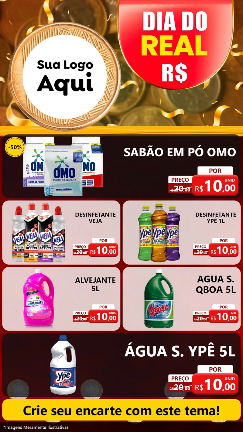 Modelo de TV para TV Vertical com o tema Dia do Real para Produtos de Limpeza
