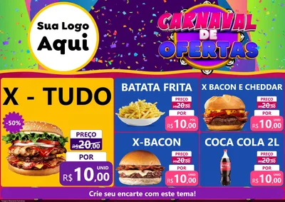 Modelo de Encarte para Encarte A4 Horizontal com o tema Carnaval de Ofertas para Hamburgueria