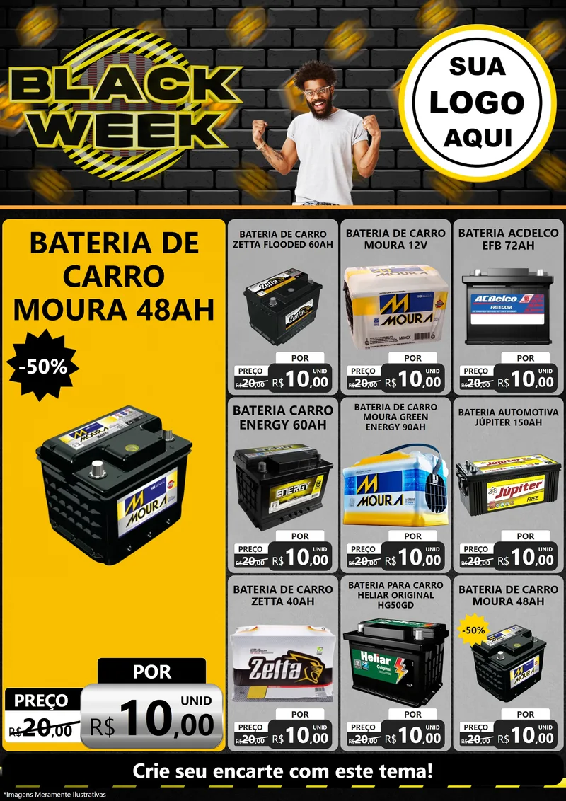 Modelo de Encarte para Encarte A4 Vertical com o tema Black Week para Baterias Elétricas