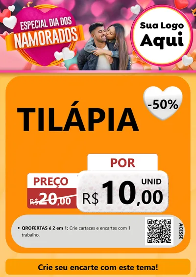 Modelo de Cartaz para Cartaz A4 Vertical com o tema Especial Dia dos Namorados para Peixaria