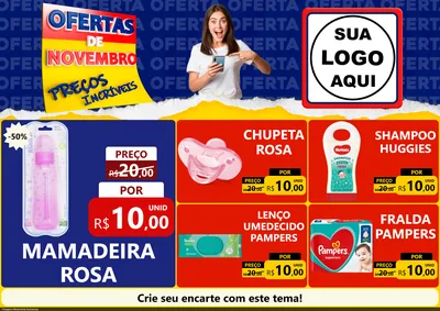 Modelo de Encarte para Encarte A4 Horizontal com o tema Ofertas de Novembro - Preços Incríveis para Bebês