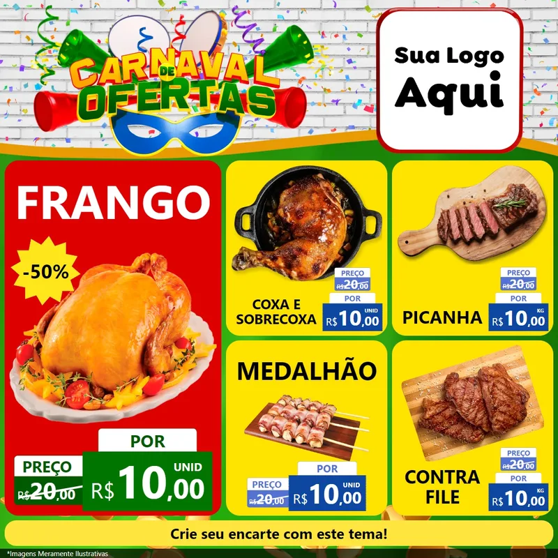 Modelo de Rede Social para Feed Facebook com o tema Carnaval de Ofertas para Assados