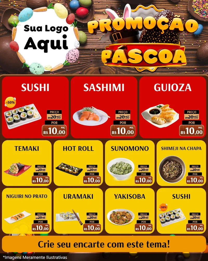 Modelo de Rede Social para Feed Instagram com o tema Promoção Páscoa para Comida japonesa