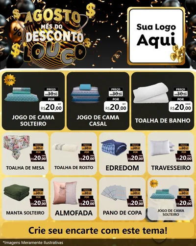 Modelo de Rede Social para Feed Instagram com o tema Agosto Mês do Desconto Louco para Cama, Mesa e Banho