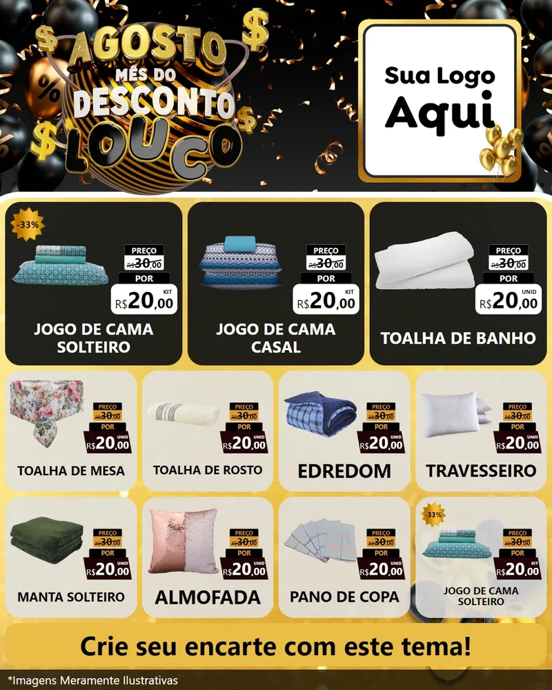 Modelo de Rede Social para Feed Instagram com o tema Agosto Mês do Desconto Louco para Cama, Mesa e Banho