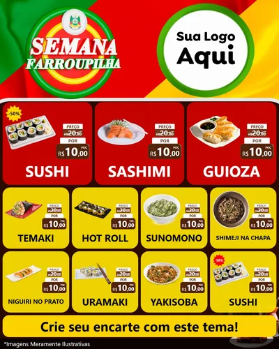 Modelo de Rede Social para Feed Instagram com o tema Semana Farroupilha para Comida japonesa