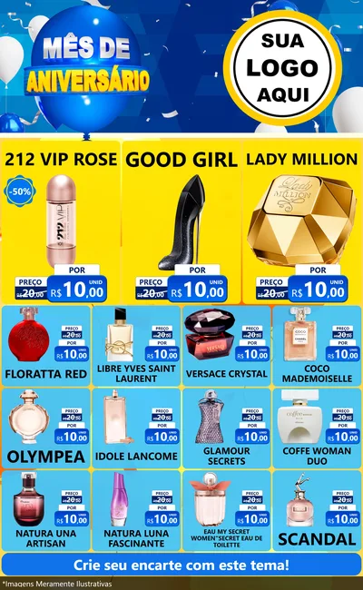 Modelo de Encarte para Encarte Grande com o tema Mês de Aniversário para Perfumes