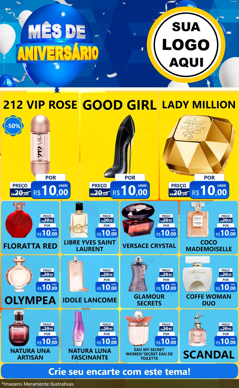 Modelo de Encarte para Encarte Grande com o tema Mês de Aniversário para Perfumes