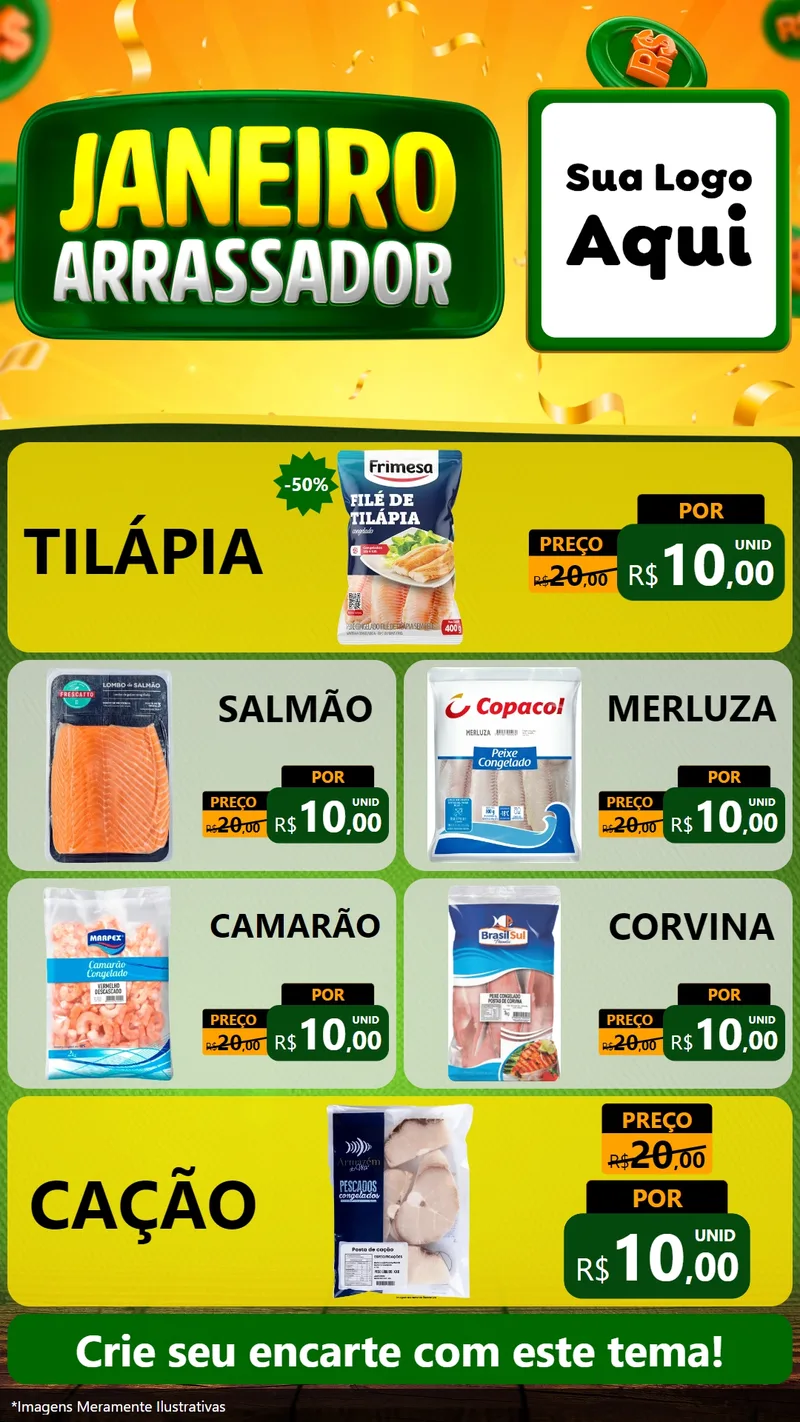 Modelo de TV para TV Vertical com o tema Janeiro Arrasador para Peixaria