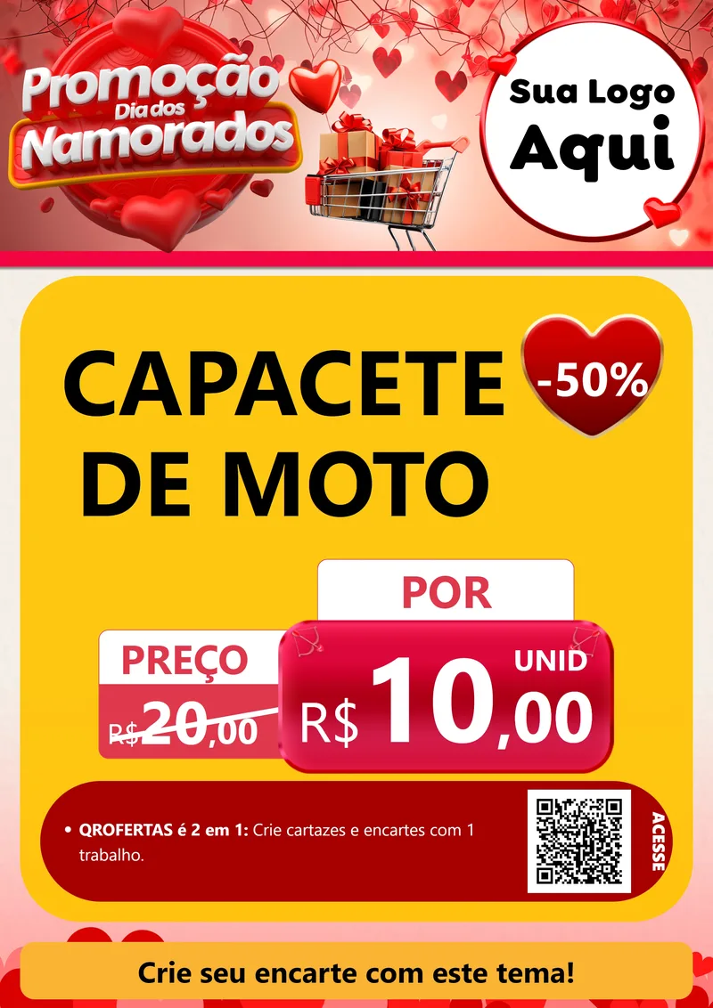 Modelo de Cartaz para Cartaz A4 Vertical com o tema Promoção Dia dos Namorados para Moto peças