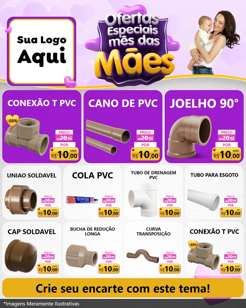 Modelo de Rede Social para Feed Instagram com o tema Ofertas Especiais - Mês das Mães para Tubos e conexões