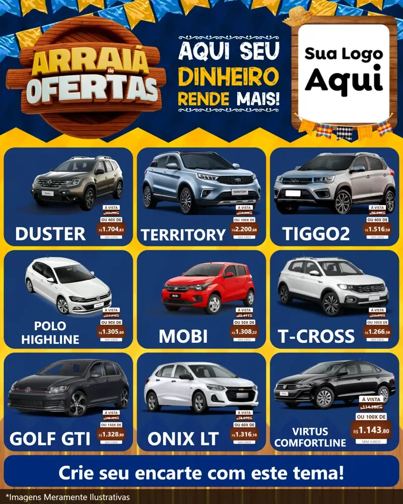 Modelo de Rede Social para Feed Instagram com o tema Arraiá de Ofertas - Junina para Concessionaria de Carros