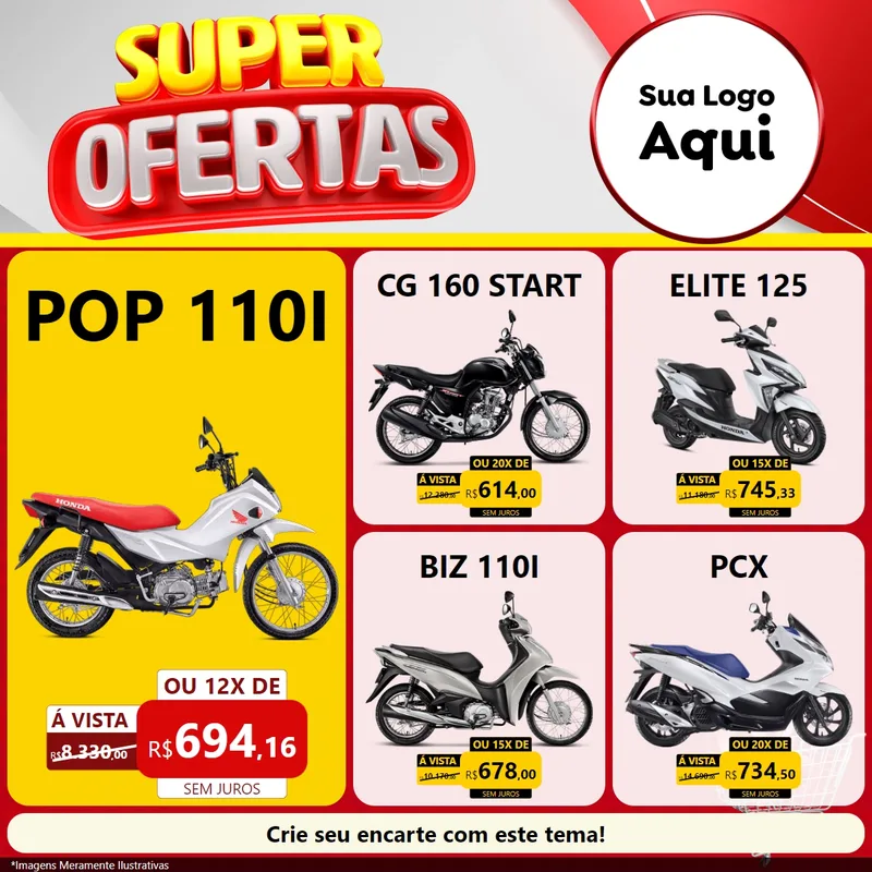 Modelo de Rede Social para Feed Facebook com o tema Super Ofertas para Concessionaria de Motos