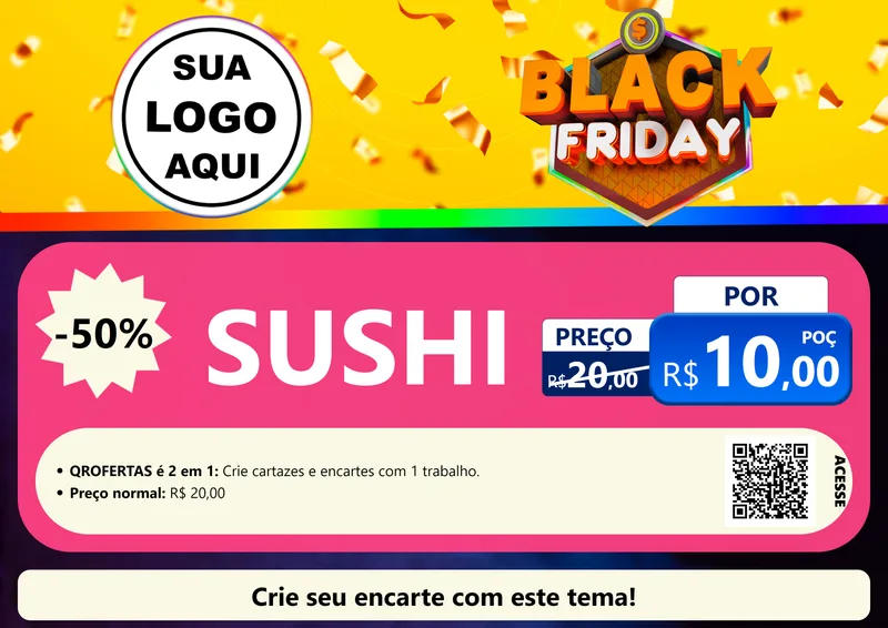 Modelo de Cartaz para Cartaz A4 Horizontal com o tema Black Friday para Comida japonesa