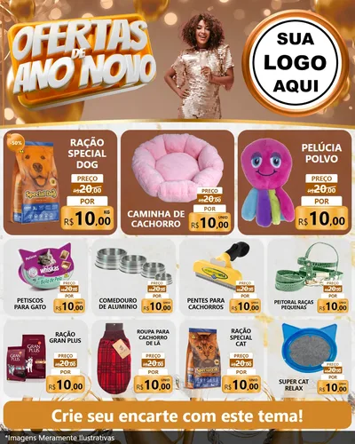 Modelo de Rede Social para Feed Instagram com o tema Ofertas de Ano Novo para Pet Shop