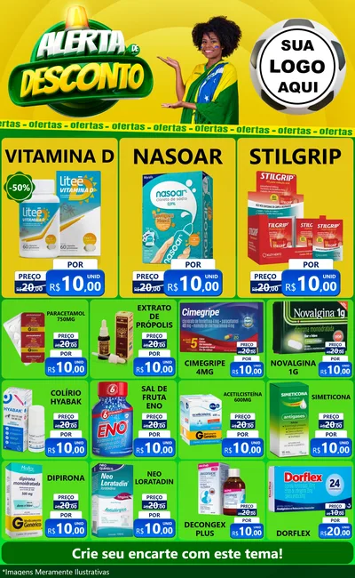 Modelo de Encarte para Encarte Grande com o tema Alerta de Desconto para Farmácia