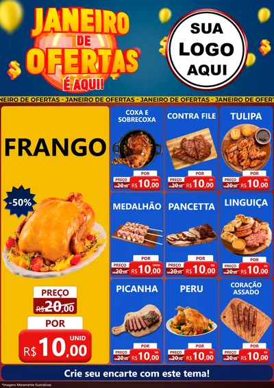 Modelo de Encarte para Encarte A4 Vertical com o tema Janeiro de Ofertas É Aqui! para Assados