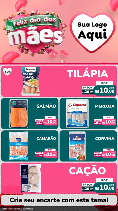 Modelo de TV para TV Vertical com o tema Feliz Dia das Mães para Peixaria