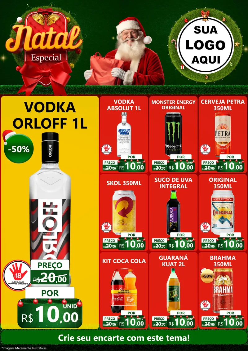 Modelo de Encarte para Encarte A4 Vertical com o tema Natal Especial para Distribuidora de bebidas