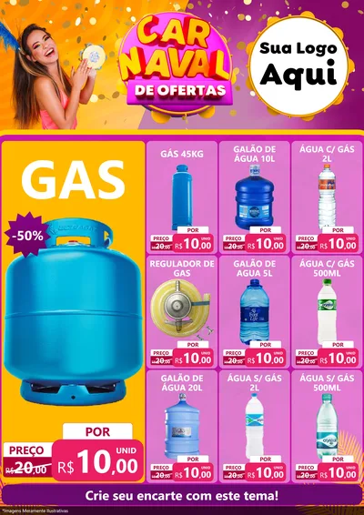 Modelo de Encarte para Encarte A4 Vertical com o tema Carnaval de Ofertas para Água e gás