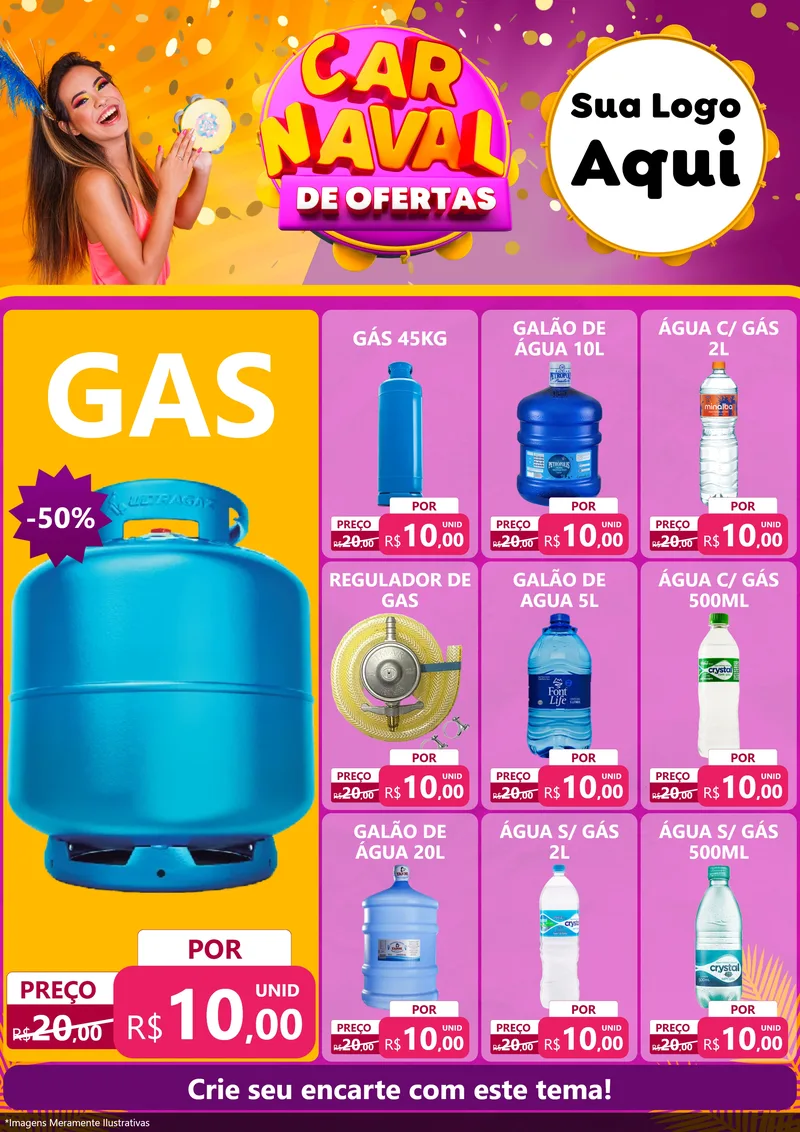 Modelo de Encarte para Encarte A4 Vertical com o tema Carnaval de Ofertas para Água e gás