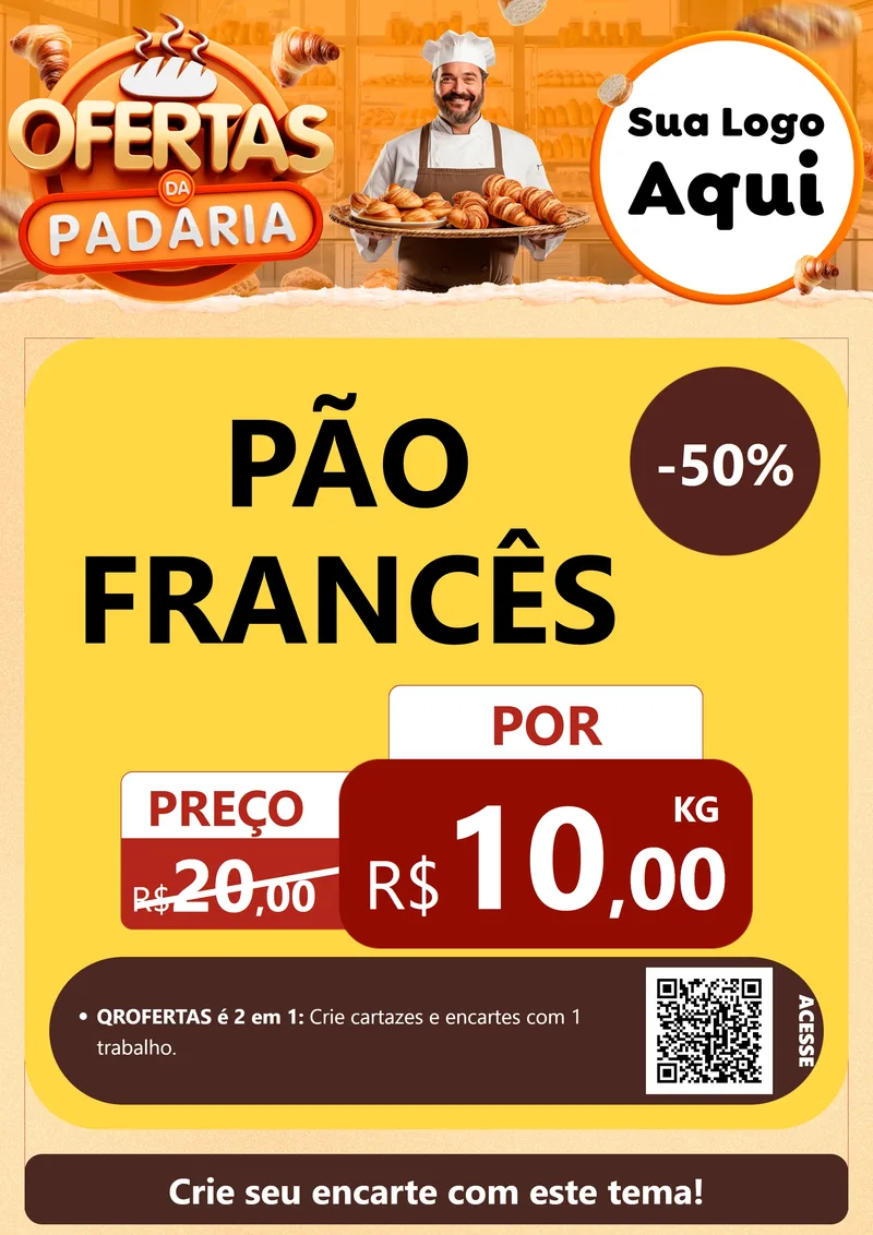 Modelo de Cartaz para Cartaz A4 Vertical com o tema Ofertas da Padaria para Padaria