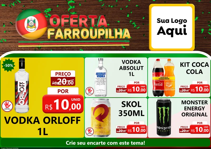 Modelo de Encarte para Encarte A4 Horizontal com o tema Oferta Farroupilha para Distribuidora de bebidas