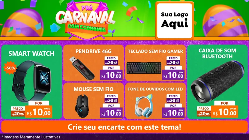 Modelo de TV para TV Horizontal com o tema Pré-Carnaval Com Economia para Informática
